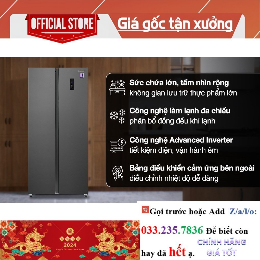 R.ẻ> Tủ lạnh Casper Inverter 458 lít Side By Side RS-460PG