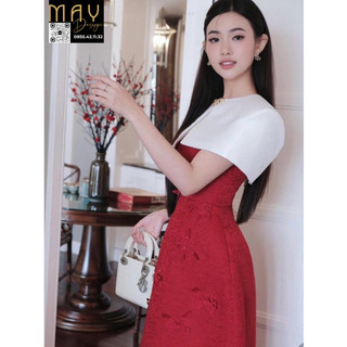 Váy Đỏ Dự Tiệc Noel Tết Cưới MAY M57 Kèm Áo Choàng Phủ Vai – Đầm Đỏ Dự tiệc Thiết Kế Sang Trọng Chuẩn MAY