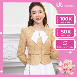 Áo dạ text dáng ngắn uk fashion chiết eo tôn dáng cổ phối nơ thanh lịch, chất dạ text nhập hàn cao cấp nkak2211002