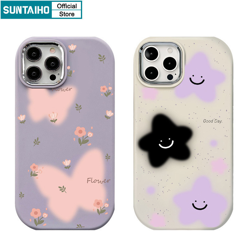 Suntaiho Ngộ nghĩnh Bướm Đẹp Họa Tiết Hoa Ốp lưng Iphone 15 14 12 13 11 Pro Max IP 7 8 Plus Iphon X Xs XR Xs Max TPU Silicon Softcase Cao Cấp Chống Sốc Ốp Lưng