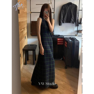 Hàn Quốc Niche Retro Xanh Đậm Kẻ Sọc Dài Phù Hợp Với Áo Vest Không Tay