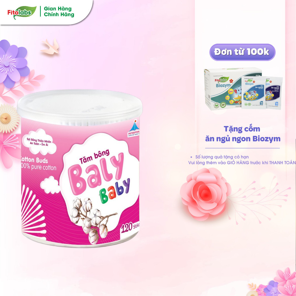 Tăm Bông Baly BaBy FitoLabs Dành Cho Trẻ Em Hộp 80 Que, Túi Zip 120 Que Sợi Bông Tự Nhiên, Mềm Mại
