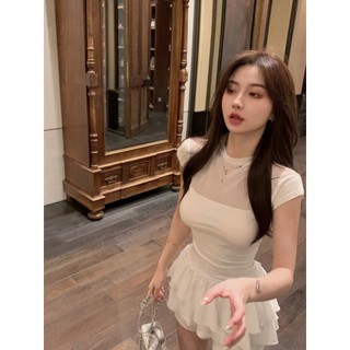 Lin Lin Lin Linzi の Áo thun gạc ngắn tay mùa hè dành cho nữ Phong cách mới Pure Desire Cổ cao Slim-fit thon gọn hơn