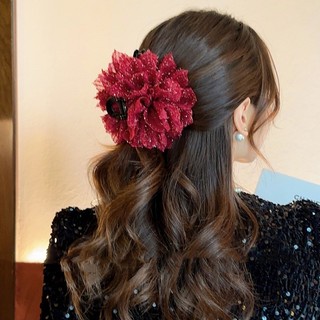 Kẹp tóc mẫu đơn lụa sáng màu đen Burgundy dành cho nữ