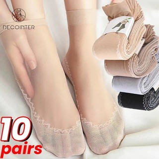 10 đôi co giãn pha lê lụa tất nữ cô gái trong suốt siêu mỏng đáy mối nối chống trơn trượt tất nữ lụa mắt cá chân ngắn sox