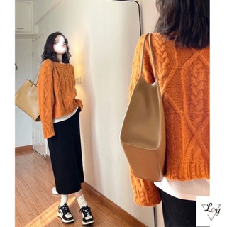 Áo sweater Dệt Kim Màu Cam Xoắn Cỡ Lớn Phong Cách Hoàng Hôn Nhật Bản Cổ Điển Mùa Thu Đông Cho Cặp Đôi Bạn Gái
