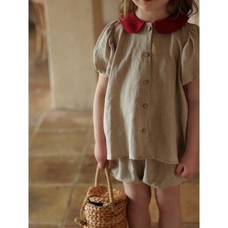 Set linen cổ sen đỏ cho bé gái