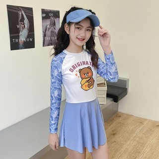 [Hàng có sẵn Giao hàng ngay lập tức] Bộ đồ bơi trẻ em dài tay Bộ đồ hai mảnh dành cho trẻ em lớn 8-12 tuổi Phong cách công chúa Kem chống nắng Influencer Phong cách mới Swimsu