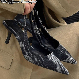 Giày cao gót nữ Stiletto. Dép xu hướng thời trang Hàn Quốc. Dép sáng bóng mũi nhọn. Dép cao cấp. Giày cao gót màu đen trang trí