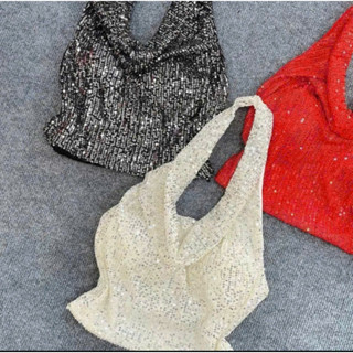 Áo Sát Nách Hở Lưng Dáng Ôm Đính Kim Sa Lấp Lánh Gợi Cảm Thời Trang Cho Nữ, áo cổ yếm kim sa kèm mút ngực alohashop91