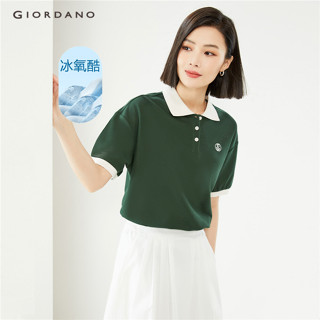 Áo polo nữ GIORDANO 05314389 vải lụa lạnh thêu màu tương phản thời trang