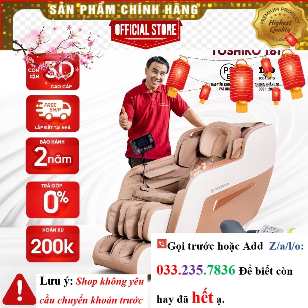 Ghế massage Toshiko T81 công nghệ con lăn 3D cao cấp <NEw<