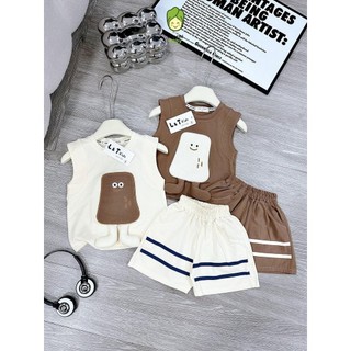 Bộ Ba Lỗ Cho Bé Trai, Bé Gái KIMCHIBABY Vải Cotton In Gấu Chân Đính Nổi, Đồ Bộ Cho Bé Mặc Hè Đi Chơi, Đi Học CK422