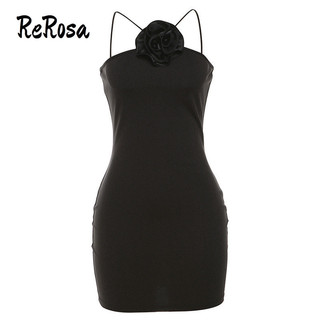 Rerosa Nữ Mini Đầm 2024 Thời Trang Màu Trơn Hoa Trang Trí Slim Fit Casual Cami Váy