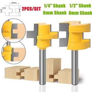 2 cái / bộ 6 mm 8 mm 1 / 4 "1 / 2" shank gỗ khắc vuông răng t-slot tenon phay router bits bộ dụng cụ