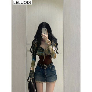 LELUODI áo phông áo thun nữ croptop baby tee Phong cách Xu hướng Dễ thương Vintage WTX2420CXN 9Z240301