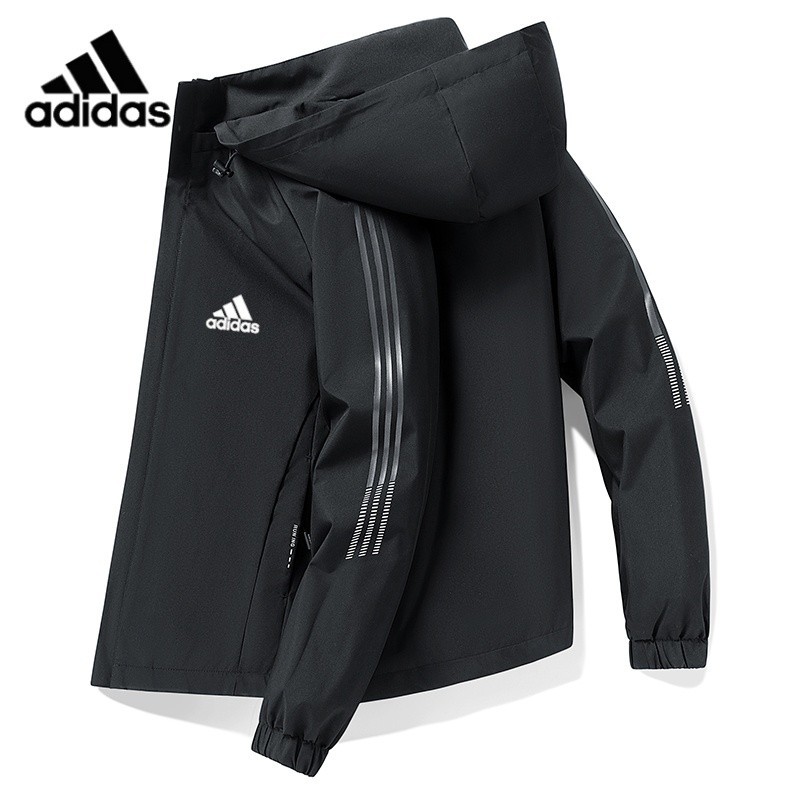 [Sẵn sàng] Áo khoác Adidas chính hãng 100% thể thao thông thường cỡ lớn với mũ gió có thể tháo rời thoáng khí ba thanh cổ điển dành cho nam