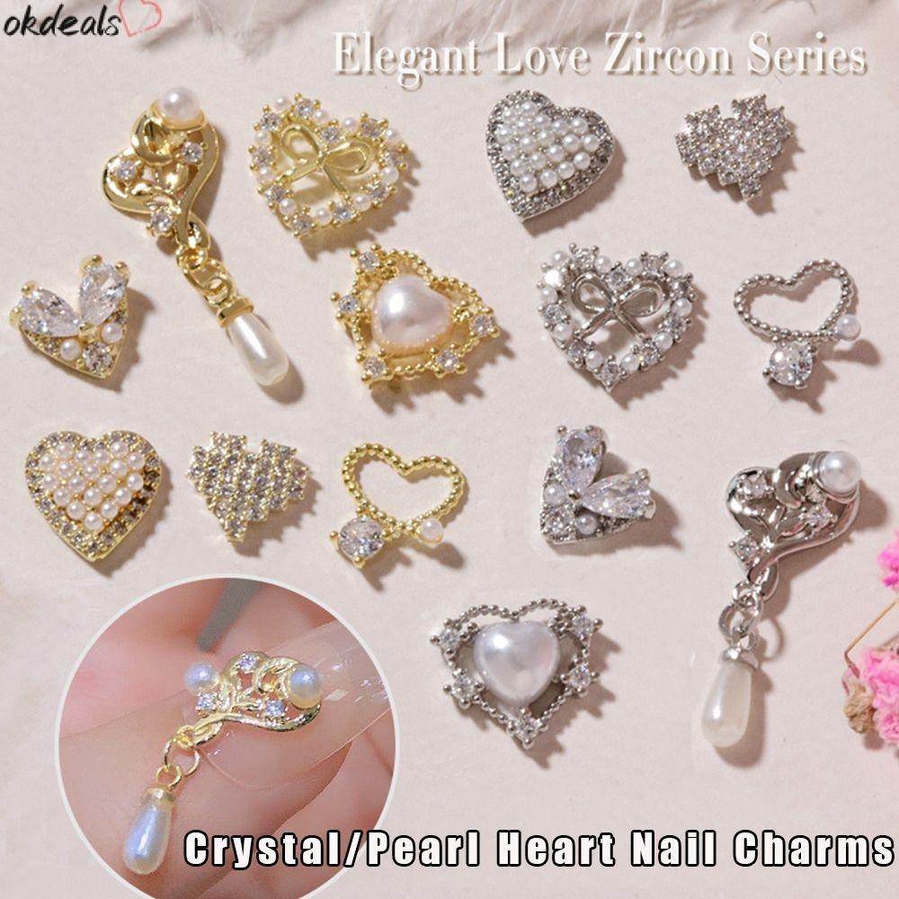 Miếng Dán Trang Trí Móng Tay 3D OKDEALS|Trang Trí Móng Tay Trái Tim|Mặt Dây Chuyền Đính Đá Zircon Mới
