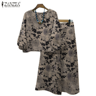 Zanzea nữ vintage che khuyết điểm in hình cổ chữ o co giãn còng áo quần