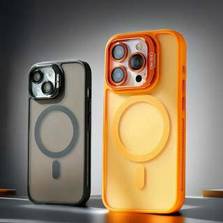 Ốp điện thoại iPhone 11 12 13 14 15 pro max Ốp lưng cứng acrylic mờ / Có màng ống kính / Giá đỡ / Tương thích màu cam