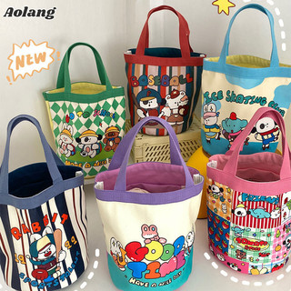 Aolang Bento Túi Cà Chua Vườn Thú Dễ Thương Minh Họa Phối Hợp Hoạt Hình Sinh Viên Cầm Tay Xi Lanh Canvas Xô Nữ Túi Nam