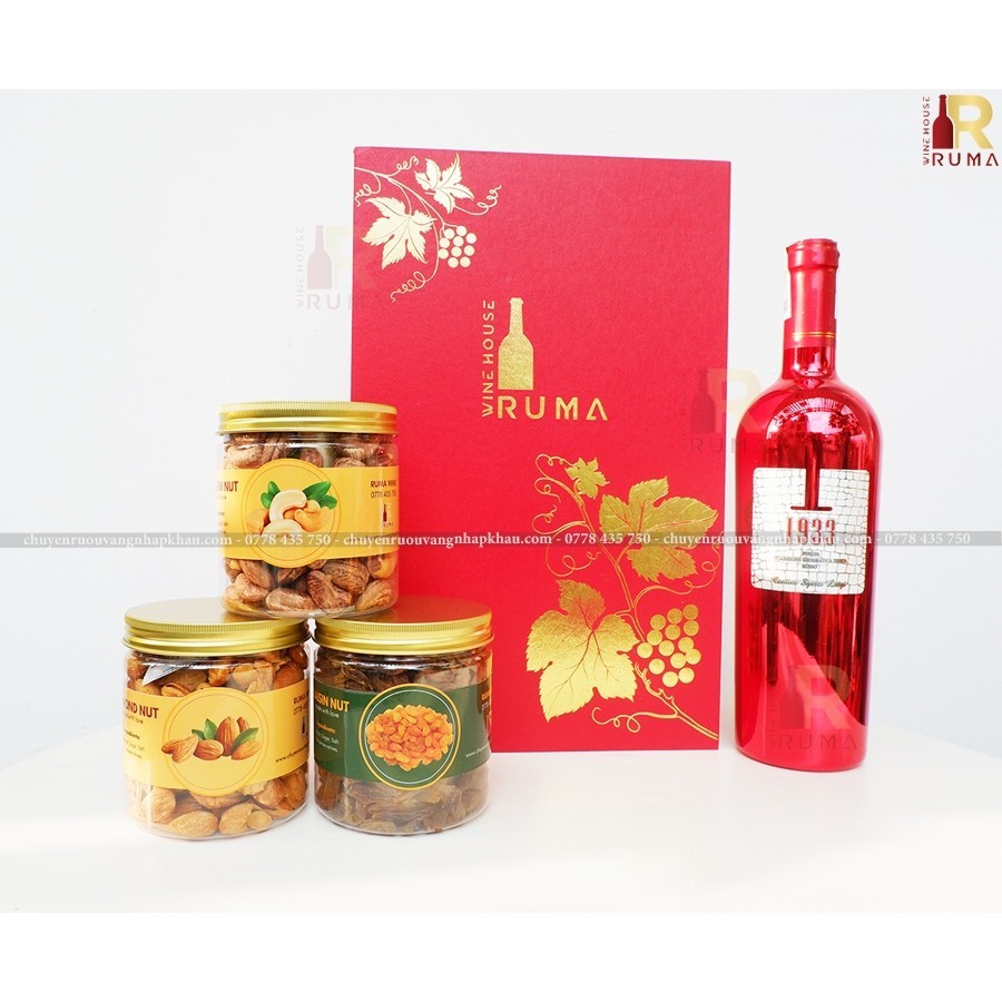 Set quà tặng Ruma rượu vang Ý 1933 Ruby nhập khẩu chính hãng