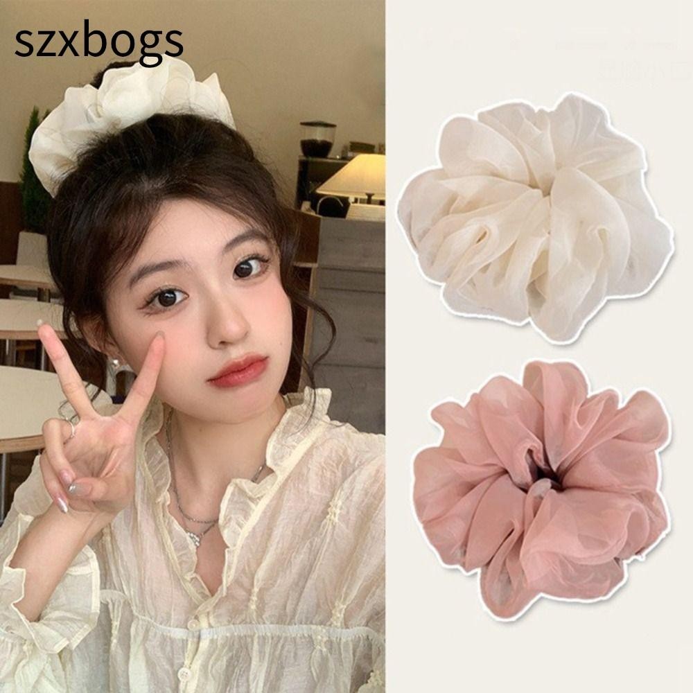 Szxbogs Organza Scrunchies, Dây buộc tóc co giãn mùa hè dành cho nữ, D