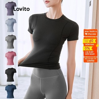 Áo thun Lovito màu áo tập gym nữ yoga trơn thể thao cho LNA13051 (Xám/Hồng/Đen)