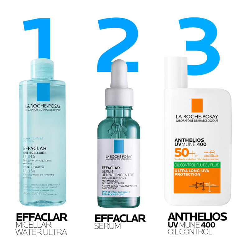 Bộ đôi nước tẩy trang & làm sạch cho da mụn, da dầu nhạy cảm La Roche-Posay Efffaclar Micellar Water 400ml