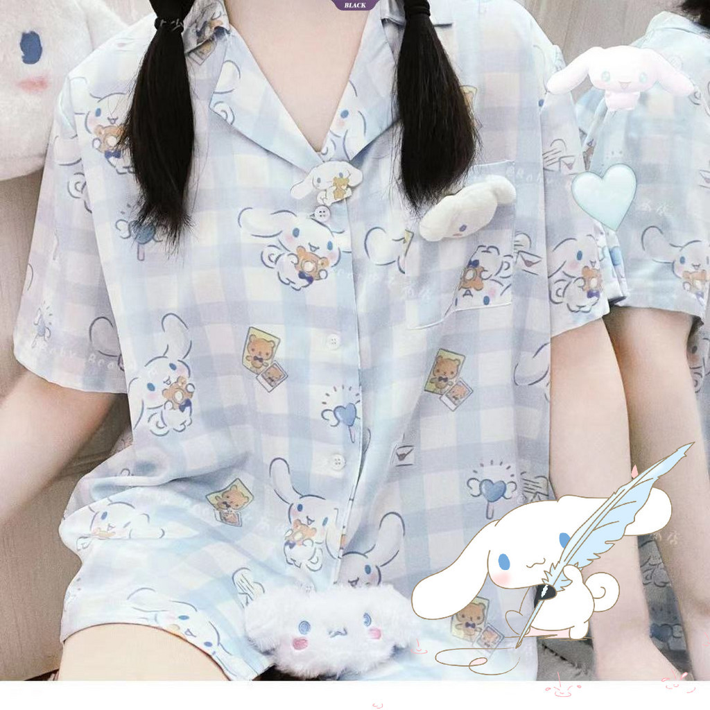 Nhật Bản Ins Style Mùa hè Sanrio Kawaii Cinnamoroll Bộ đồ ngủ Quần Short ngắn tay Bộ đồ quần áo gia đình mỏng [BL]