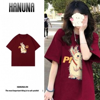  HANUNA Local Brand Áo Thun Phông Form Rộng 100% Cotton BIG SIZE Áo Phông Tay Ngắn nữ mùa hè Niche Rabbit In dáng rộng Size lớn Áo ngắn tay 