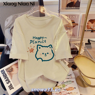 Xiang NIAN NI Fat mm Áo thun ngắn tay cỡ lớn dành cho nữ mùa hè mới phong cách Hàn Quốc dáng rộng cotton nguyên chất giảm béo đa năng áo thun nửa tay hàng đầu