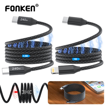 Fonken PD100W Cáp sạc nhanh USB C sang Type C 27W Type-C sang iOS 3A Dây dữ liệu cho iPh 15 Samsung