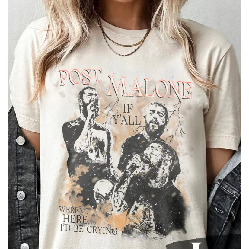 2024 bánh quế cho bạn bè Áo sơ mi du lịch Vintage Post Malone, Áo sơ mi hòa nhạc Rapper Post Malone 