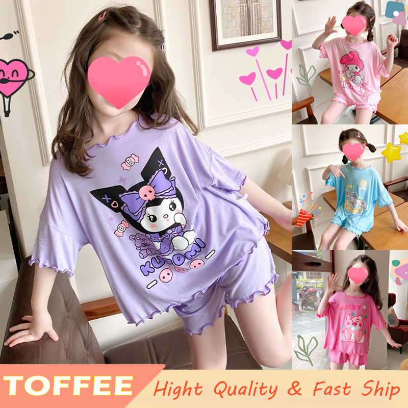 4 Màu Sanrio Kuromi Đồ Ngủ Cho Trẻ Em Bé Gái HelloKitty MyMelody Cinnamoroll Áo Quần Short Trang Phục Cho Bé Pyjama Bộ