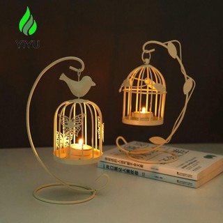 Yiyu giá đỡ đèn cầy hình lồng chim bằng sắt màu trắng đen phong cách châu âu