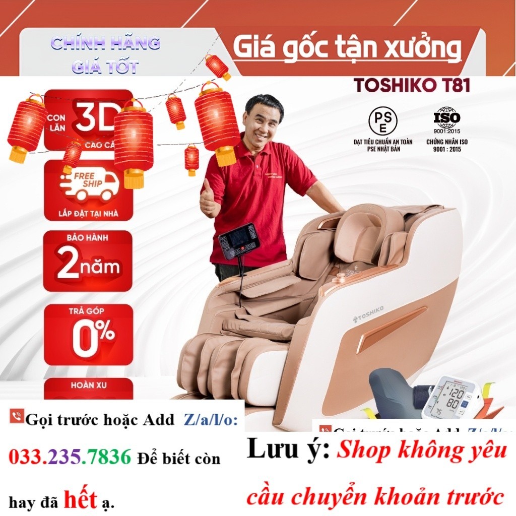 <new> Ghế massage Toshiko T81 công nghệ con lăn 3D cao cấp