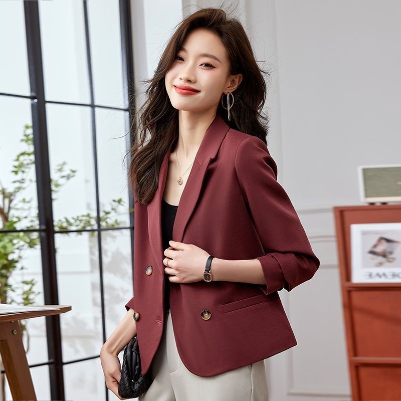 Áo khoác vest áo blazer nữ croptop đen bigsize dài tay 1 lớp 2 lớp tay ngắn dáng dài tay dài trắng kem rộng kẻ Màu Be Ngắn Phù Hợp Với Áo Khoác Nữ Nhỏ Mùa Xuân Thu Phong Cách Mới Thiết Kế Hai Lông Chiên Phố Mỏng Phù Hợp Với Mùa Thu