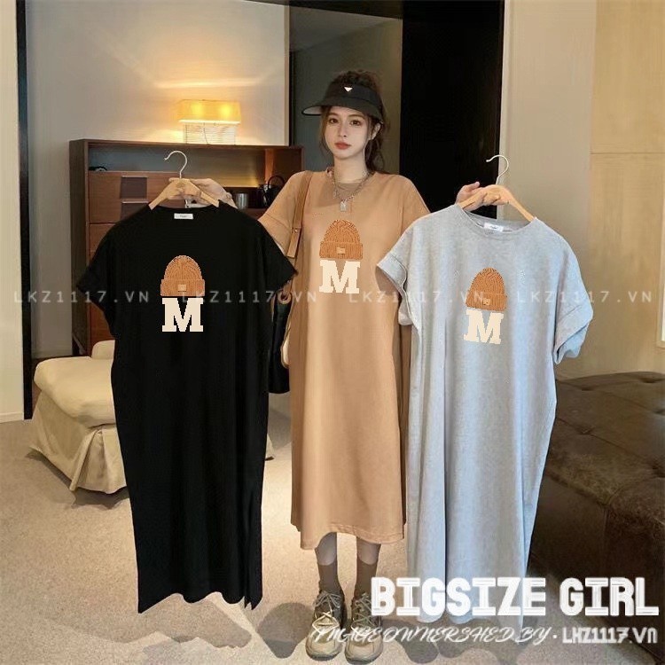 Đầm thun suông nữ Bigsize Váy Xuông bầu dáng dài tay ngắn cổ tròn in hình họa tiết hoạt hình mùa hè Phong cách Hàn Quốc Thời Trang đẹp