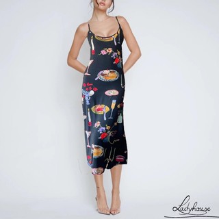 Ldd-nữ Cami Váy Bộ Sưu Tập Bàn In Không Tay Lưng Trượt Đầm Midi Bodycon Đầm Dự Tiệc