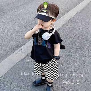 Đồ Bộ Cộc Tay Cho Bé Trai KIMCHIBABY Vải Cotton 4C In Chữ MARK Quần Caro, Bộ Quần Áo Cho Bé Mặc Đi Chơi, Đi Học CK404