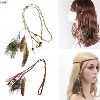 Yml1 người mỹ bản địa mũ đội đầu ấn độ hippie trang sức boho lông vũ băng đô boho mũ đội đầu lông vũ mũ đội đầu