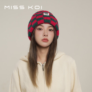 Misskoi  Checkerboard Mũ Dệt Kim Nữ Thu Đông Phiên Bản Hàn Quốc ins Đầu Lớn Chu Vi Hiển Thị Mặt Nhỏ Phù Hợp Với Tai Ấm Áp Pro