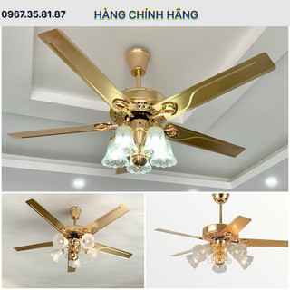 Quạt trần đèn 5 cánh hợp kim, 5 chao,động cơ dc lõi đồng, siêu êm, siêu mát - hàng vip
