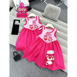 (14-40kg) Váy gấu dâu tay cánh ,Váy cotton mềm,thoáng mát màu xinh xắn , cho bé mặc hè ,(bao đổi trả nếu không vừa ý)