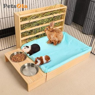 Khay ăn cỏ bằng gỗ PETSOLA có bát đựng nước, khay đựng nước, khay đựng chuột lang