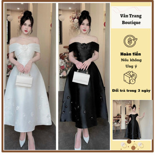 T34 Đầm dự tiệc trễ vai đính hoa dáng dài bồng xòe sang trọng chất đẹp
