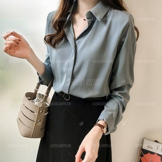 Áo sơ mi nữ tay dài Bigsize Áo sơ mi công sở basic form rộng có cổ trơn mùa xuân Phong cách Hàn Quốc Thời Trang đẹp