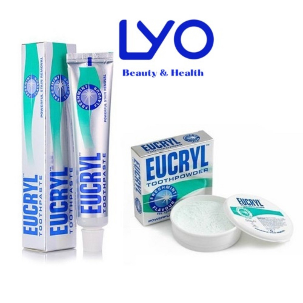 Kem đánh răng Eucryl Toothpaste 62g & Bột tẩy trắng răng Eucryl Toothpaste 50g Anh Quốc