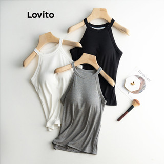 Áo tanktop Lovito có lót ngực màu trơn phong cách thường ngày dành cho nữ LNL36137 (Kaki/Mơ/Xám/Trắng/Đen)